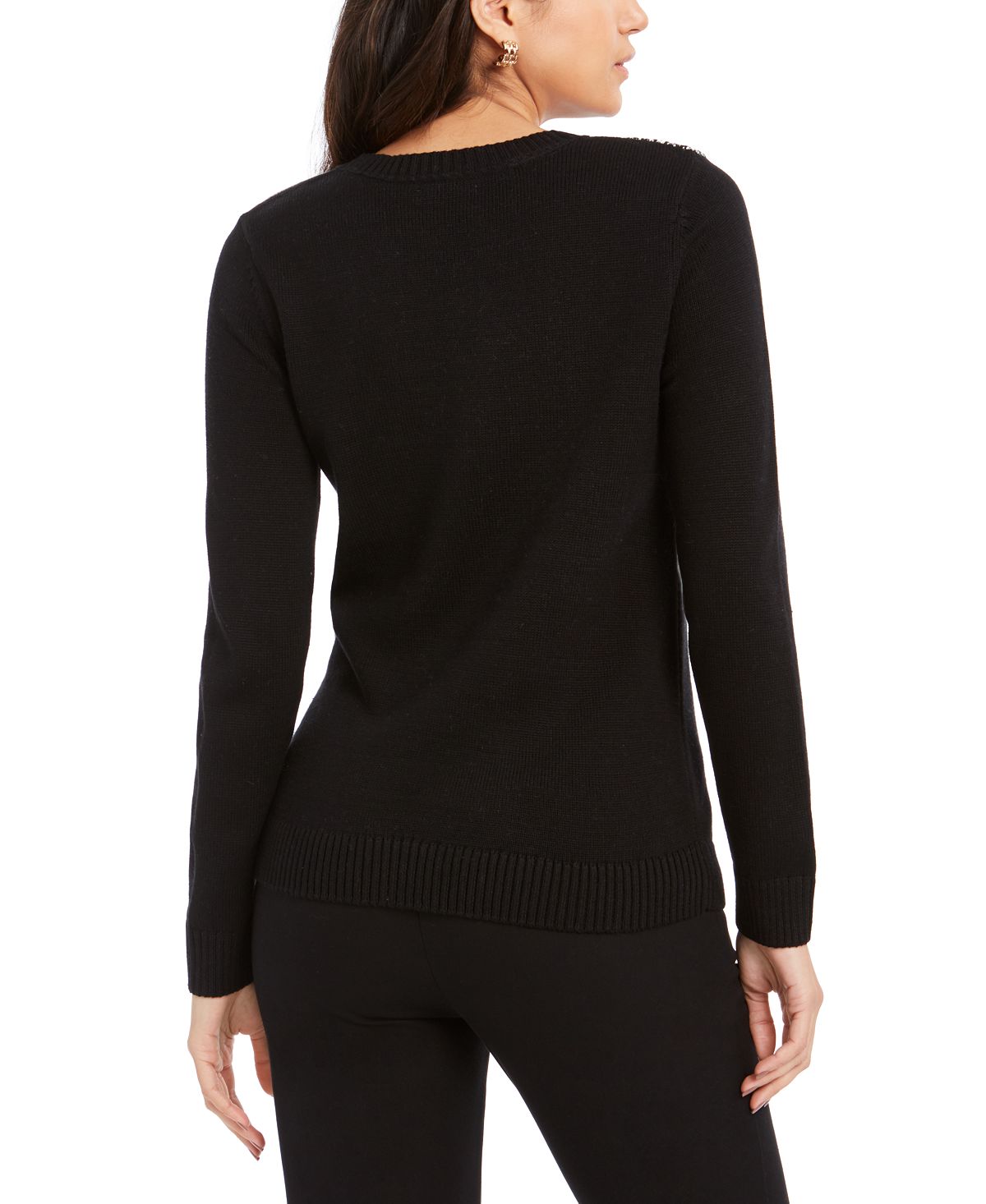 Charter Club Women's Patchwork Sweater Black Size Petite