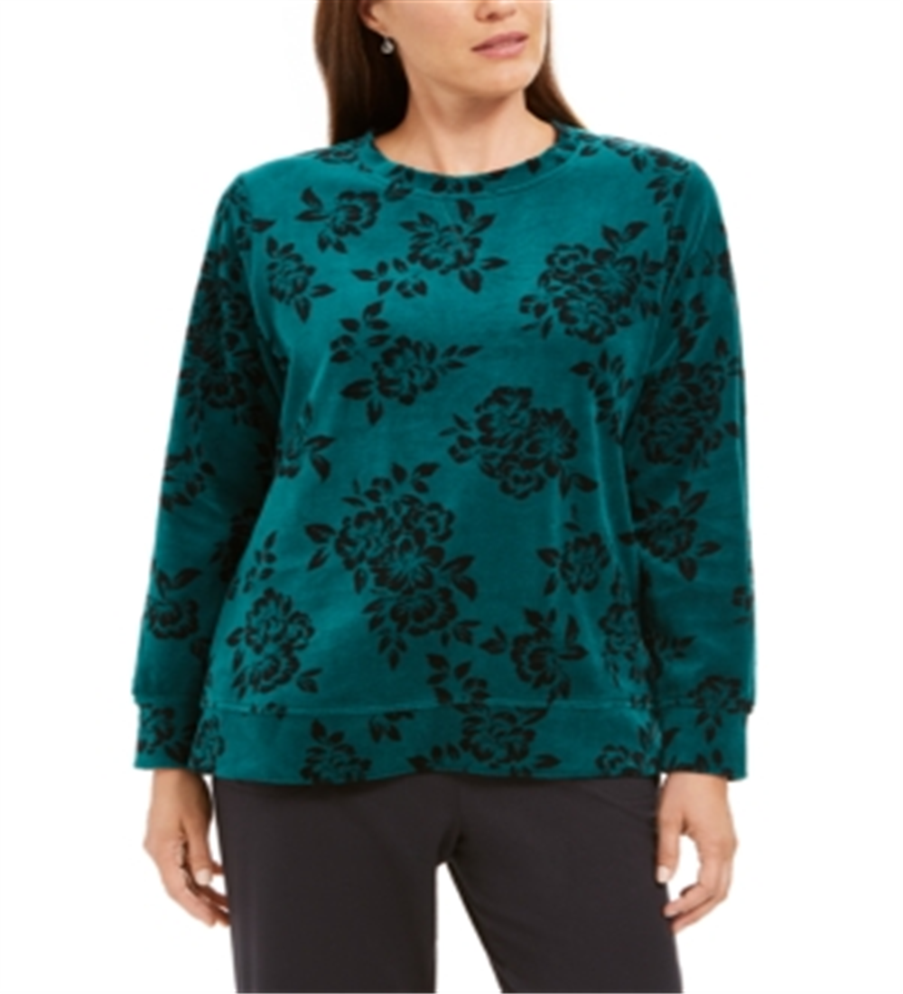 Karen Scott Women's Floral Print Sweatshirt Green Size Petite