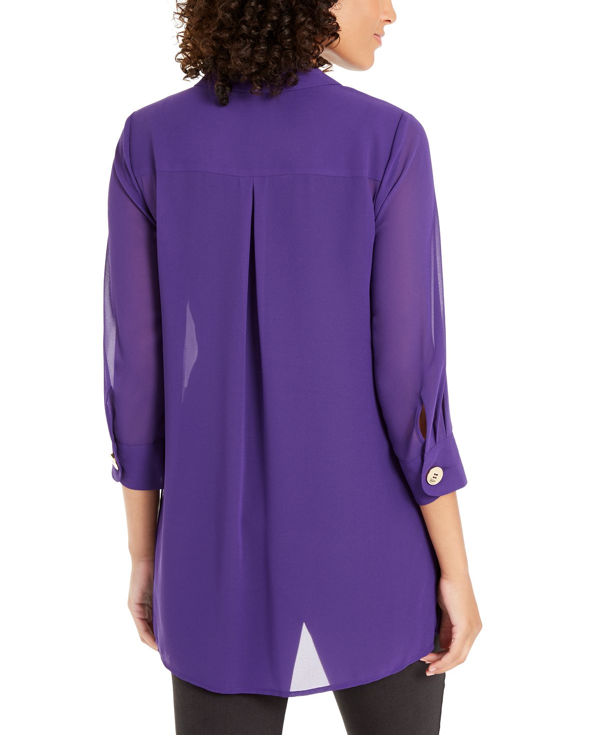 Alfani Women's Chiffon Three Button Tunic Purple Size XX-Large