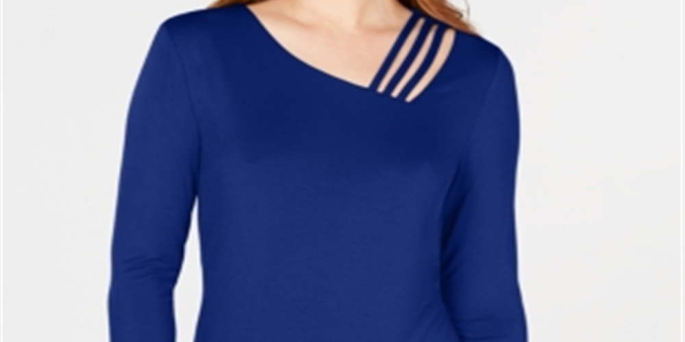 INC International Concepts Women's Cutout Detail Top Blue Size Large