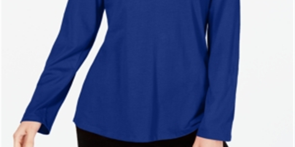 Charter Club Women's Supima Cotton Split Neck Top Blue Size X-Small