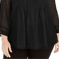 Charter Club Women's Pintuck Front Lace Sleeve Top Black Size 1X