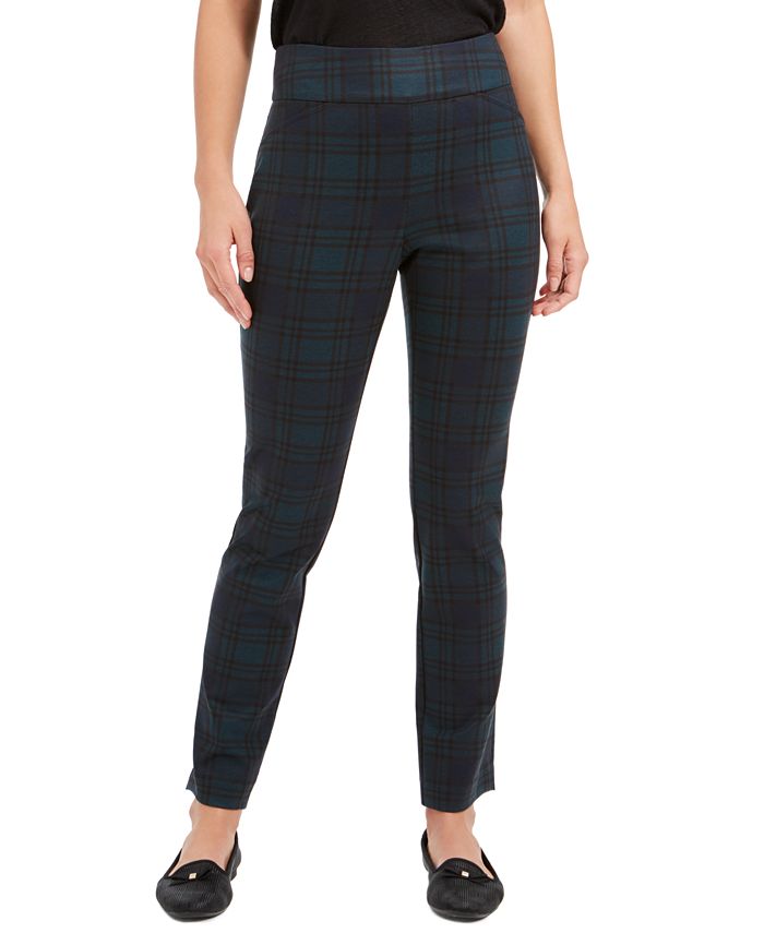 Charter Club Women's Plaid Pull on Pants Green Size 14 Petite