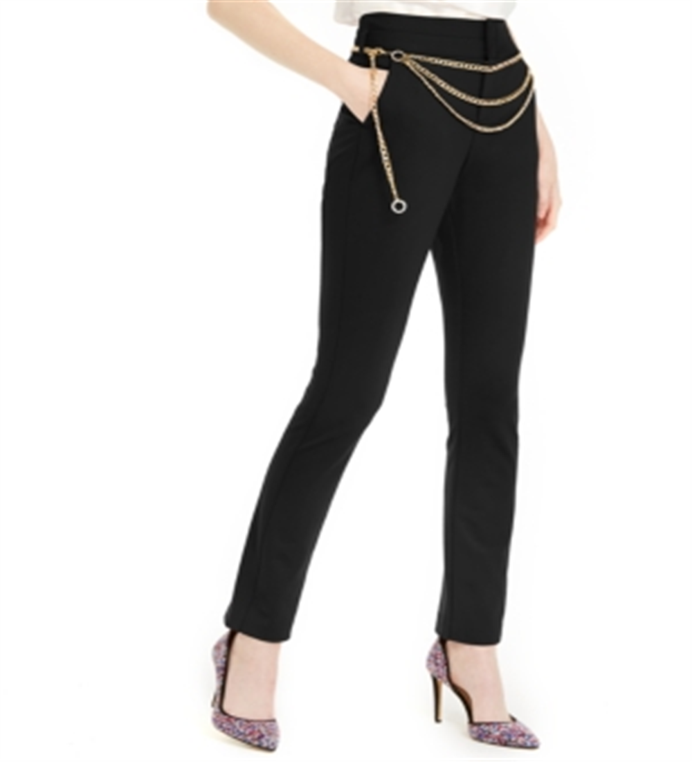 INC International Concepts Women's Solid Straight Leg Wear to Work Pants Black Size 18