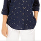 Charter Club Women's Foil Dot Linen Top Blue Size Small