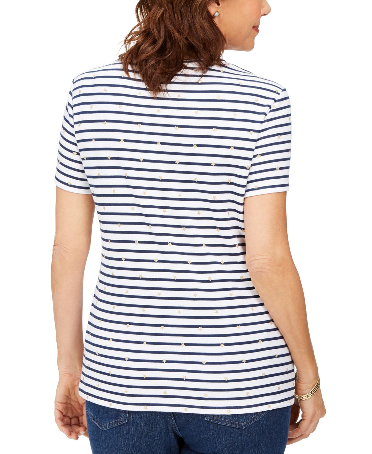 Karen Scott Women's Starlight Striped Henley Top Blue Size Small