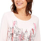 Karen Scott Women's Graphic Embellished Top Pink Size Petite