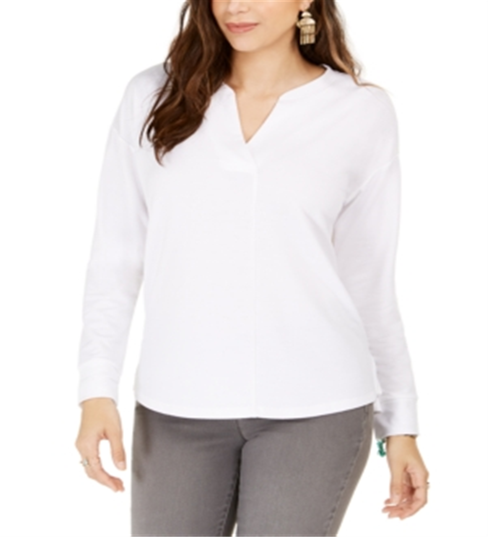 Style & Co Women's Split Neck Top White Size Small