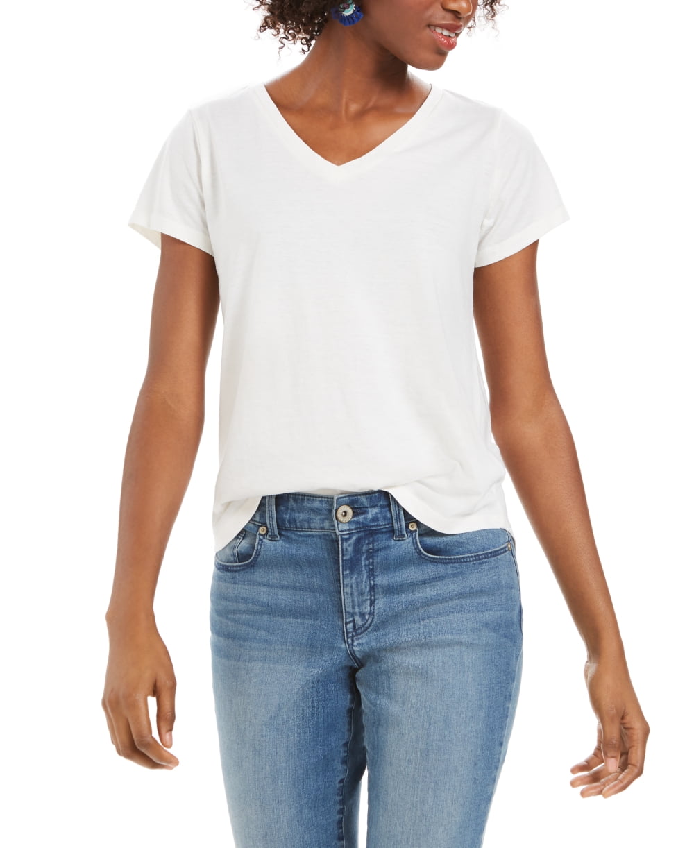 Style & Co Women's White Burnout V-Neck T-Shirt Size Small