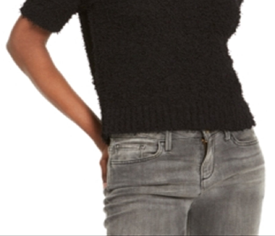 INC International Concepts Women's Short Sleeve Puff Sweater Black Size X-Large