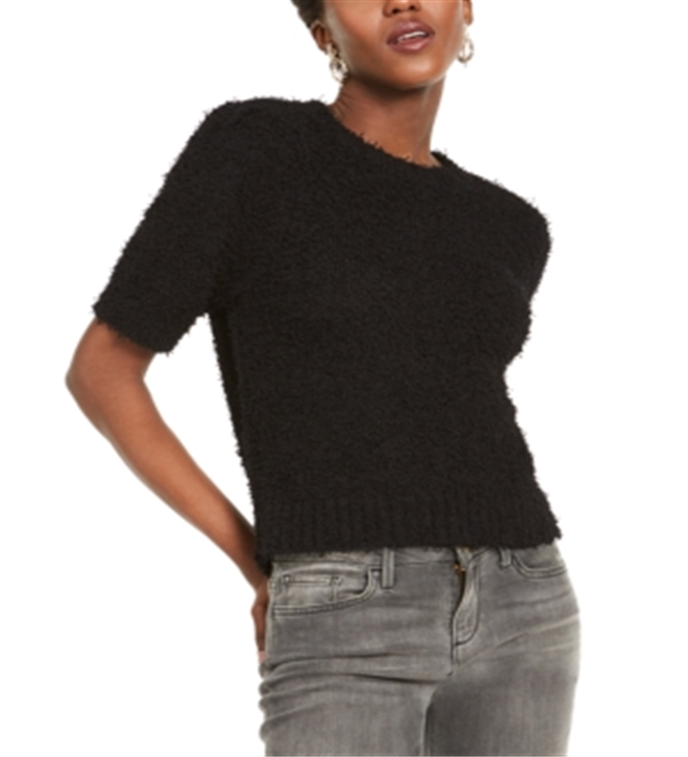 INC International Concepts Women's Short Sleeve Puff Sweater Black Size X-Large