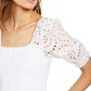 INC International Concepts Women's Smocked Eyelet Sleeves White Size X-Large