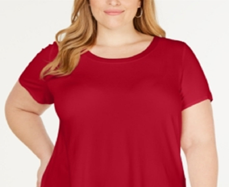 Alfani Women's Plus Satin Trim High Low T-Shirt Red Size 3X
