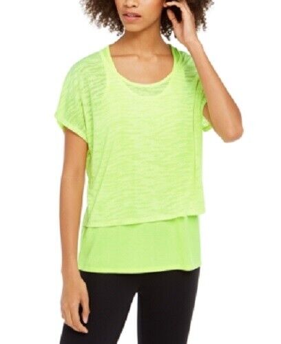 ID Ideology Women's Printed Burnout Layered T-Shirt Yellow Size S