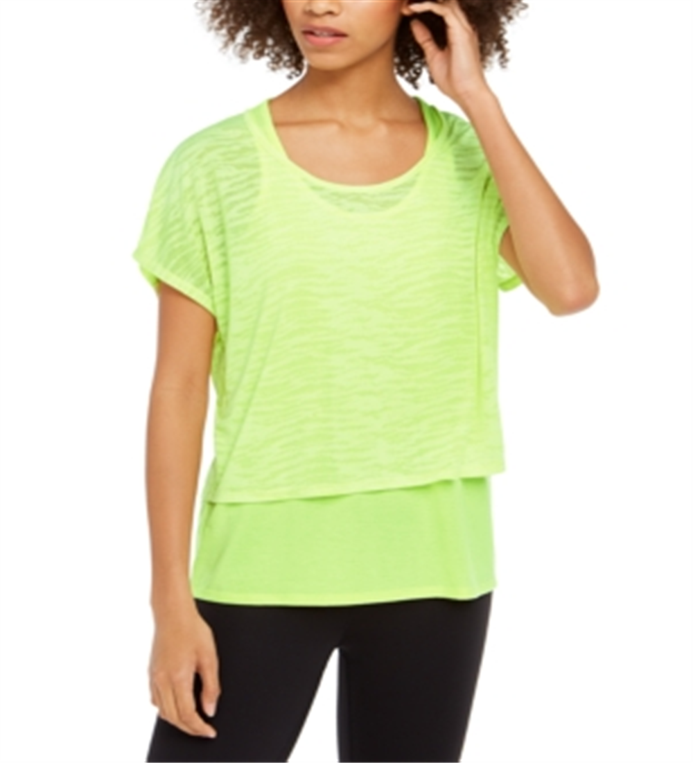 ID Ideology Women's Printed Burnout Layered T-Shirt Yellow Size S