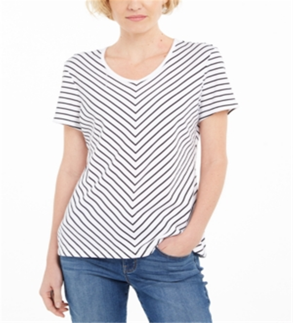 Karen Scott Women's Mitered Stripe Top White Size X-Small