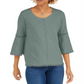 Style & Co Women's Crochet Trim Bell-Sleeve Top Green Size Large