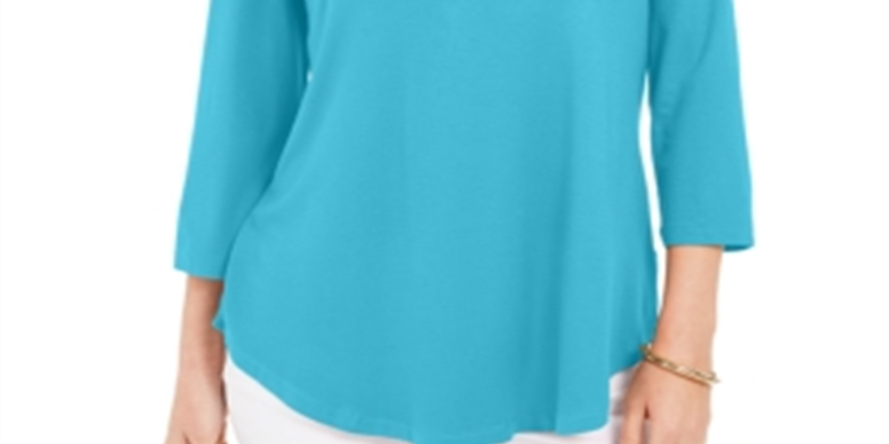 JM Collection Women's 3/4 Sleeve Curved Hem Top Blue Size Small