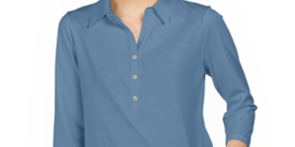 Charter Club Women's Supima Cotton 3/4 Sleeve Polo Blue Size X-Small
