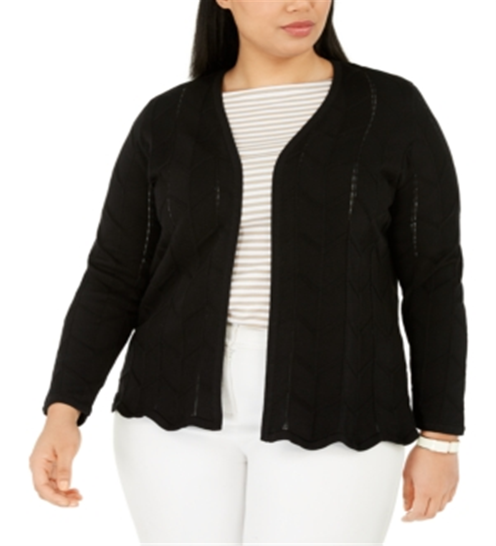 Charter Club Women's Open Front Chevron Knit Cardigan Black Size 3X