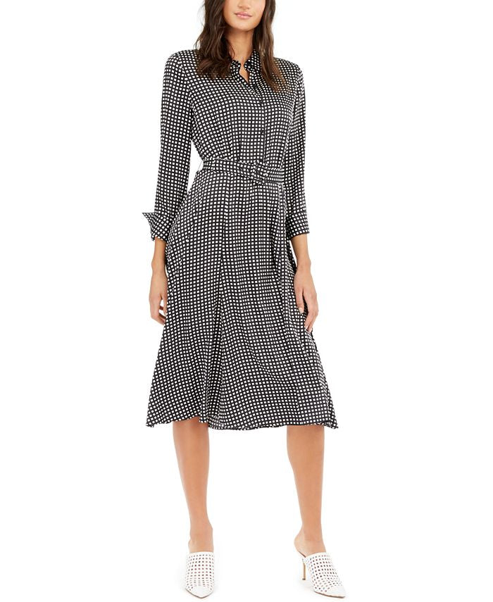 Alfani Women's Printed Belted Fit & Flare Dress Black Size 12