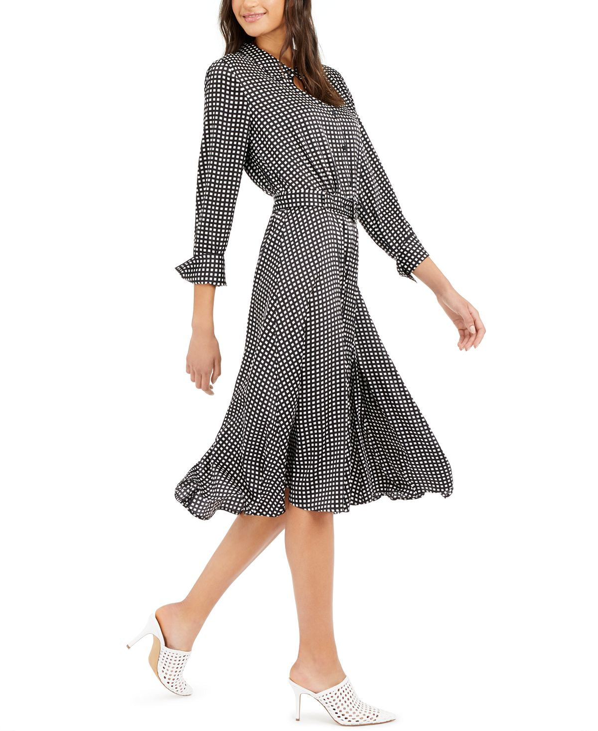 Alfani Women's Printed Belted Fit & Flare Dress Black Size 12
