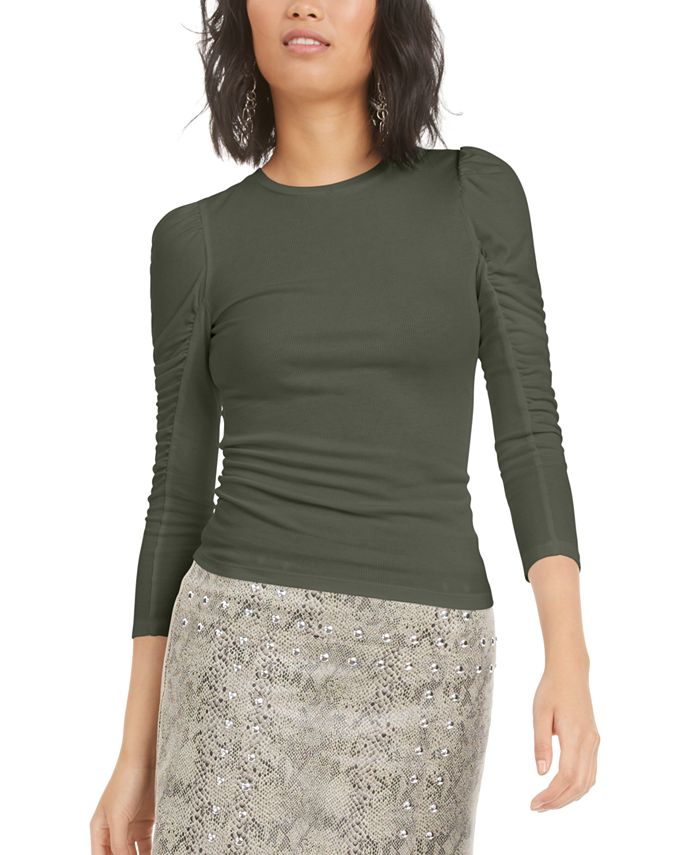 Bar III Women's Knit Top Plus Ruched Puffed Green Size XX-Large