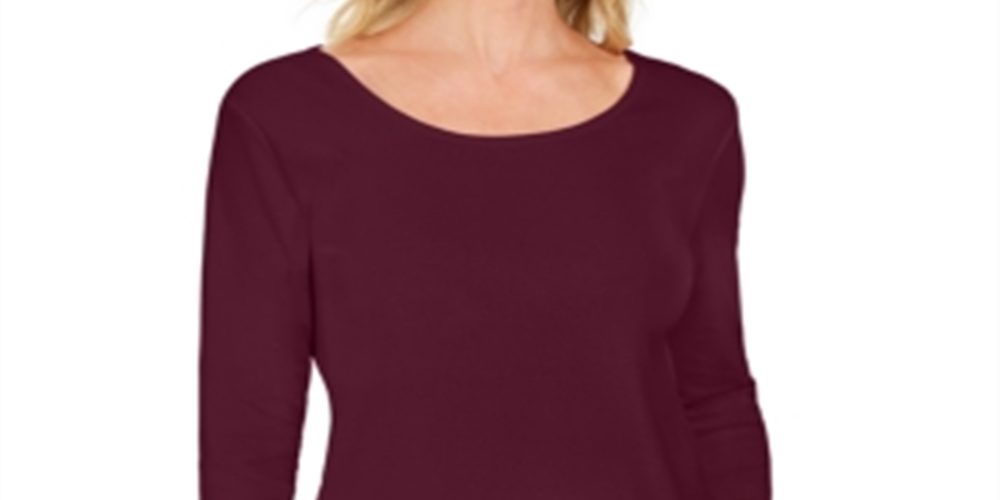 Karen Scott Women's Cotton 3/4 Sleeve Top Wine Size X-Large