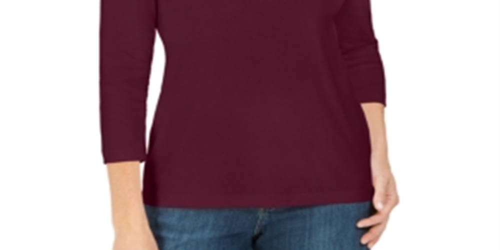 Karen Scott Women's Cotton 3/4 Sleeve Top Wine Size X-Large
