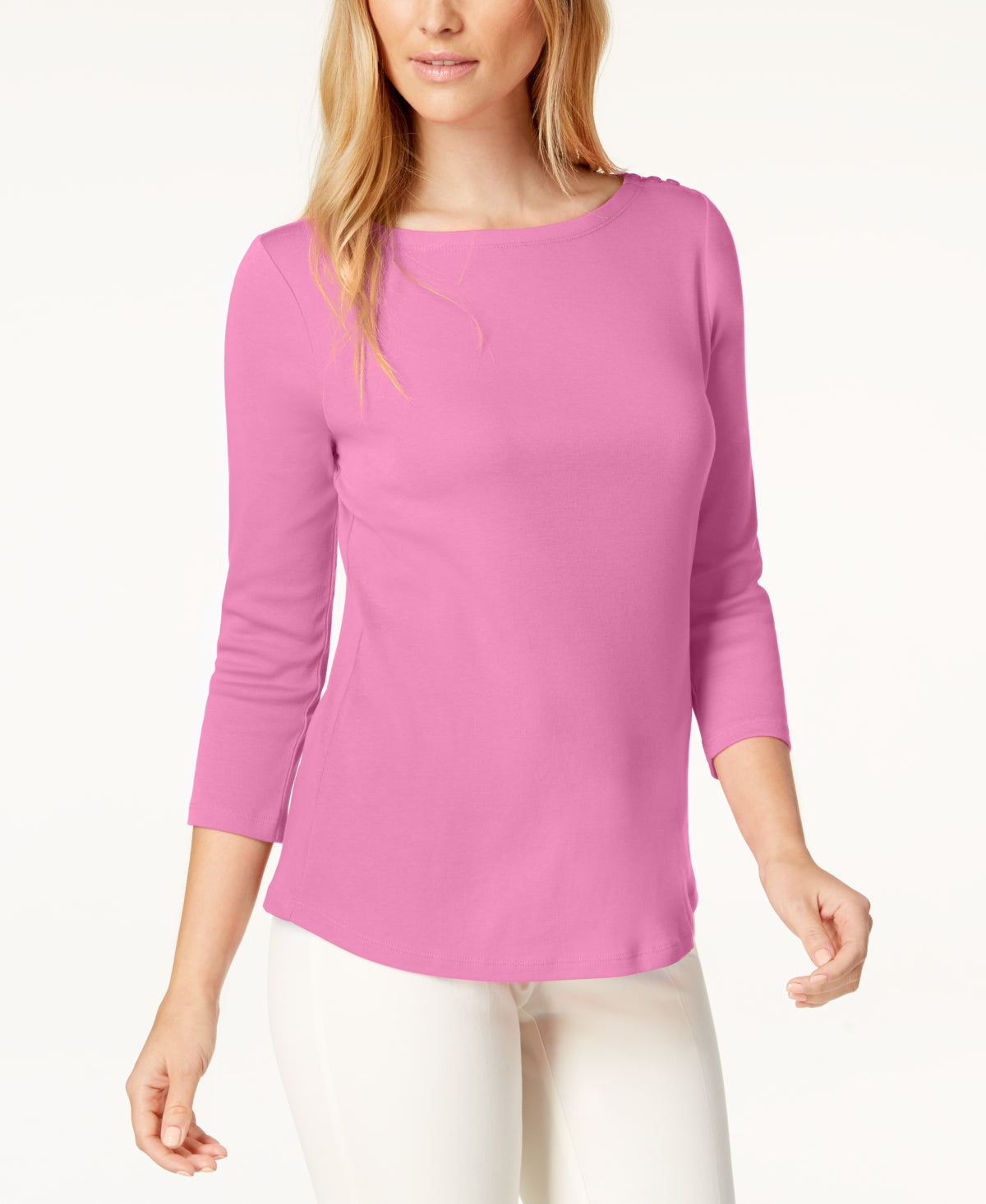 Charter Club Women's Pima Cotton Boat Neck Top Pink Size XX-Large
