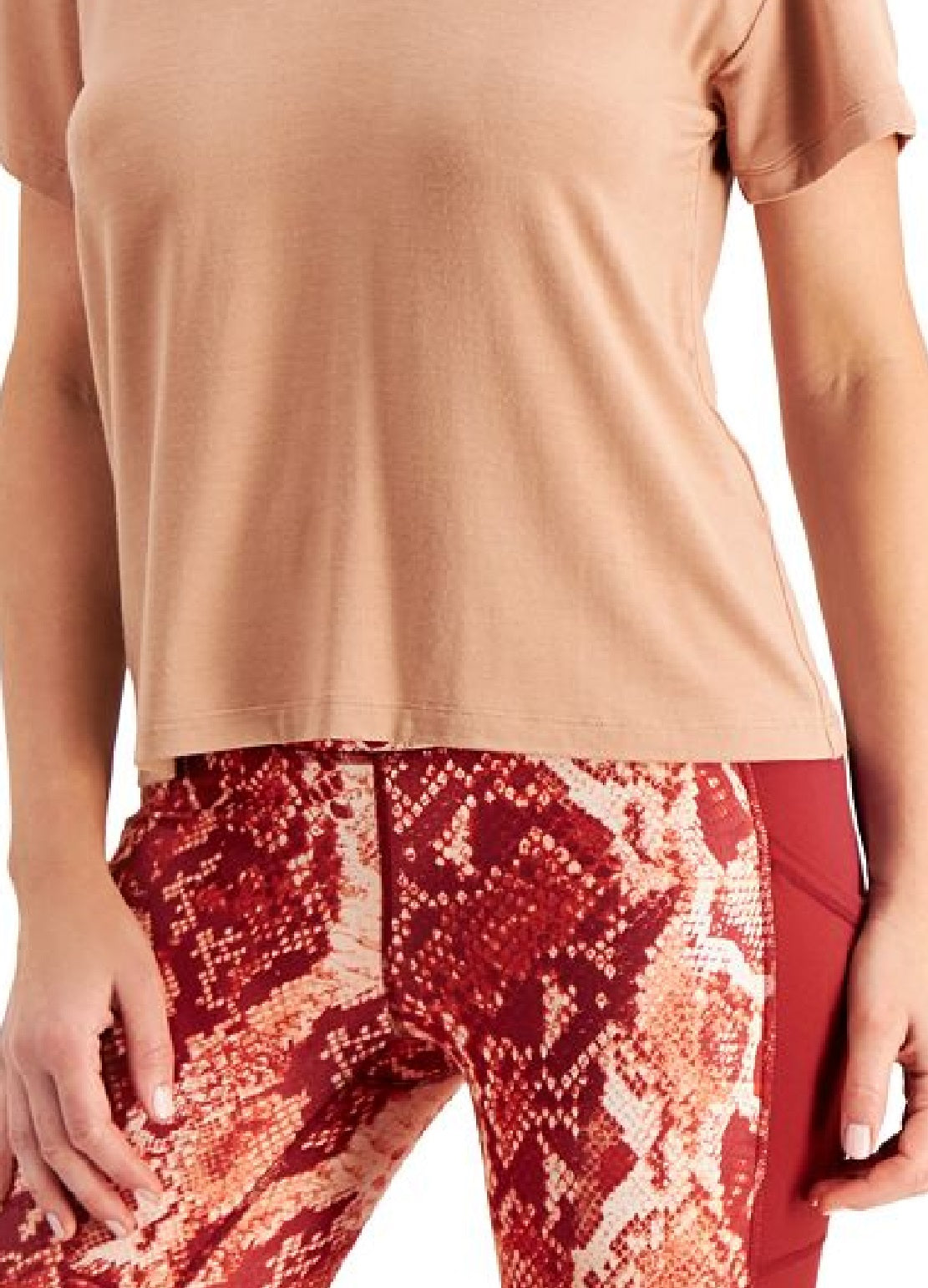 ID Ideology Women's Stretch Ribbed Short Sleeve V Neck T-Shirt Brown Size Large