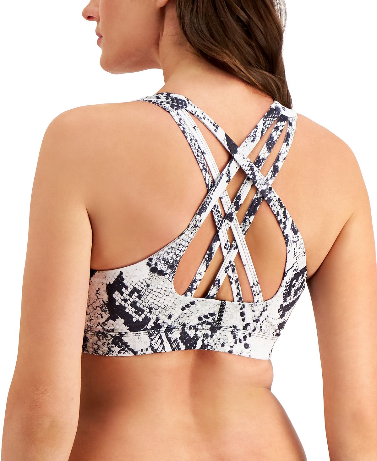 Ideology Women's Intimates Low Impact Strappy Back Animal Print Sports Bra White Size Medium