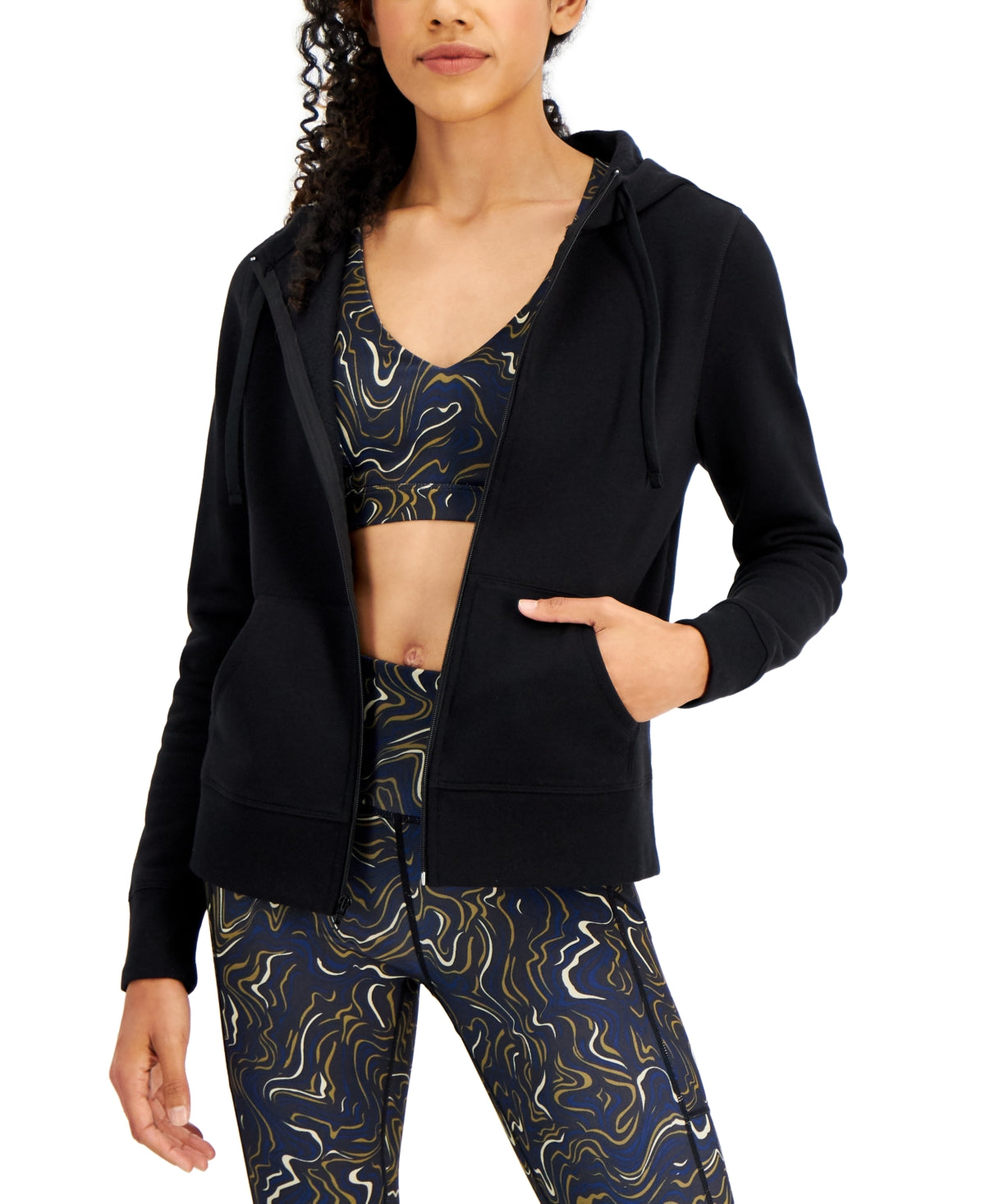 Id Ideology Women's Zip Front Fleece Hoodie Black Size M