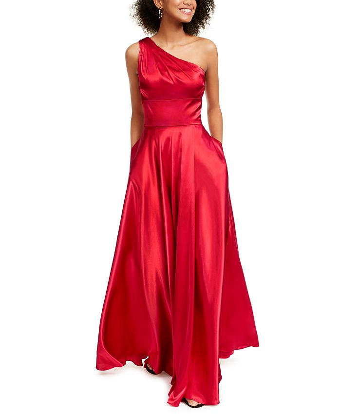 Blondie Nites Junior's One Shoulder Strappy Satin Gown Red Size 1