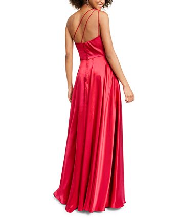 Blondie Nites Junior's One Shoulder Strappy Satin Gown Red Size 1