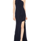 Blondie Nites Women's One Shoulder Slit Evening Dress Blue Size 13
