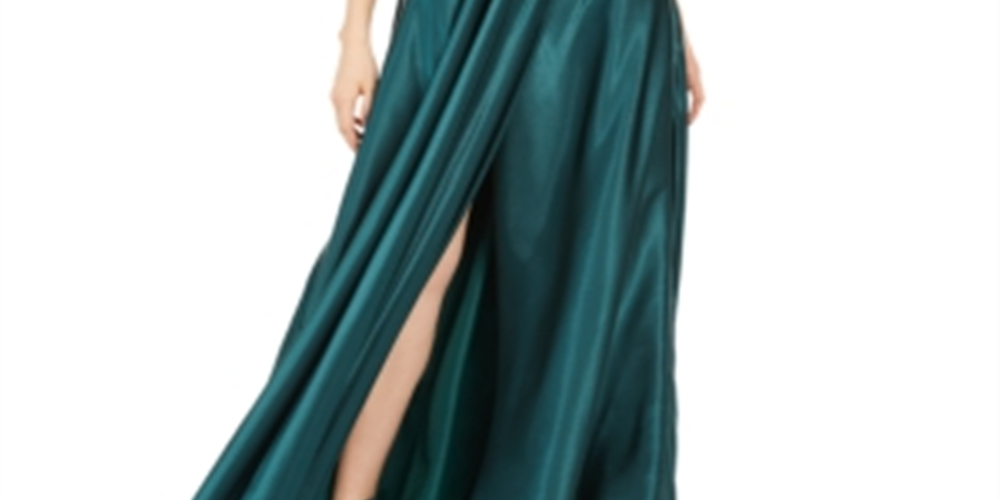 Blondie Nites Junior's Pleated Illusion Satin Gown Green Size 1