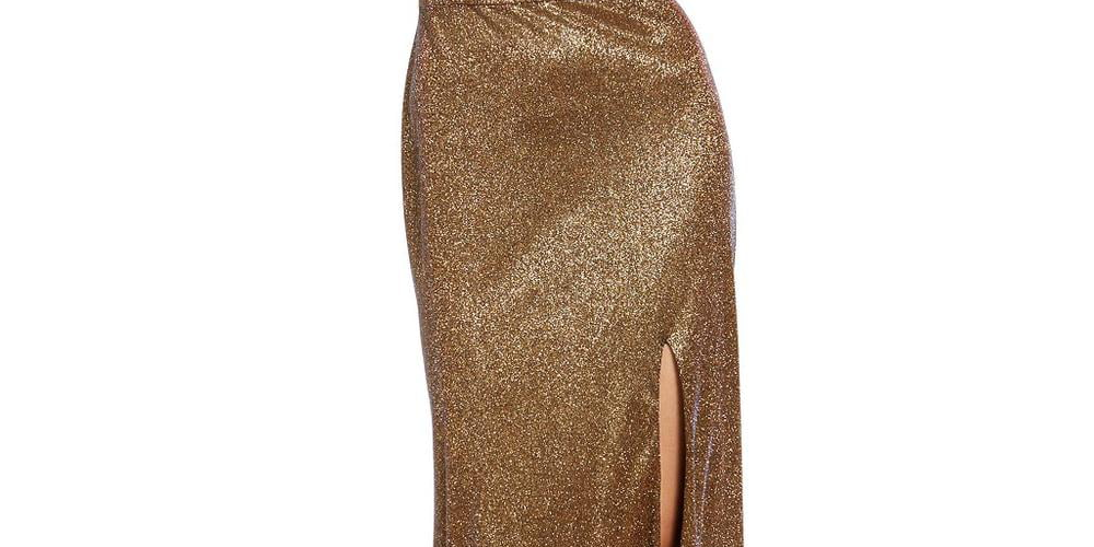 Blondie Nites Women's Front Slit Maxi Evening Dress Yellow Size 3