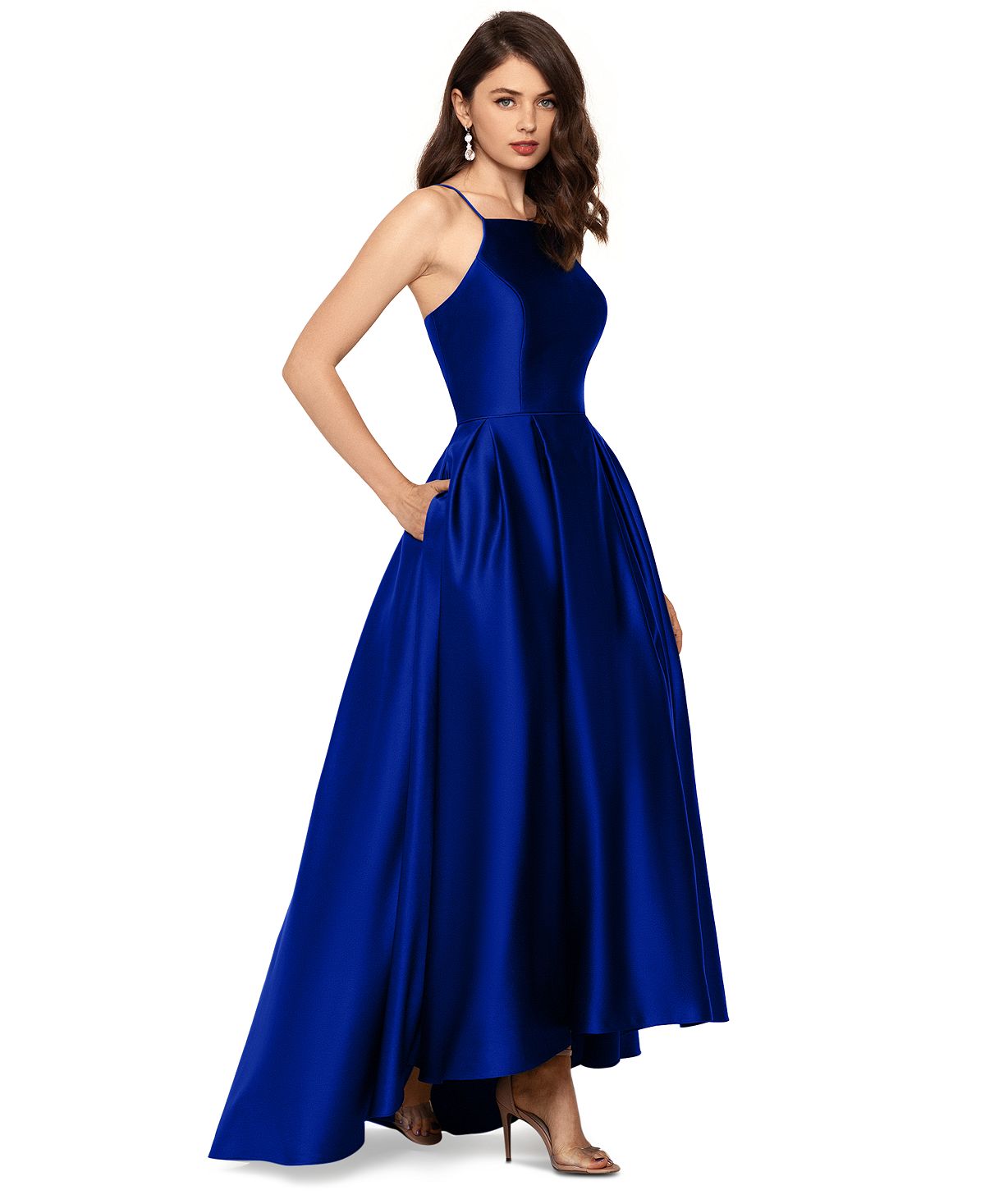 Betsy & Adam Women's Satin Ball Gown Blue Size 12Petite