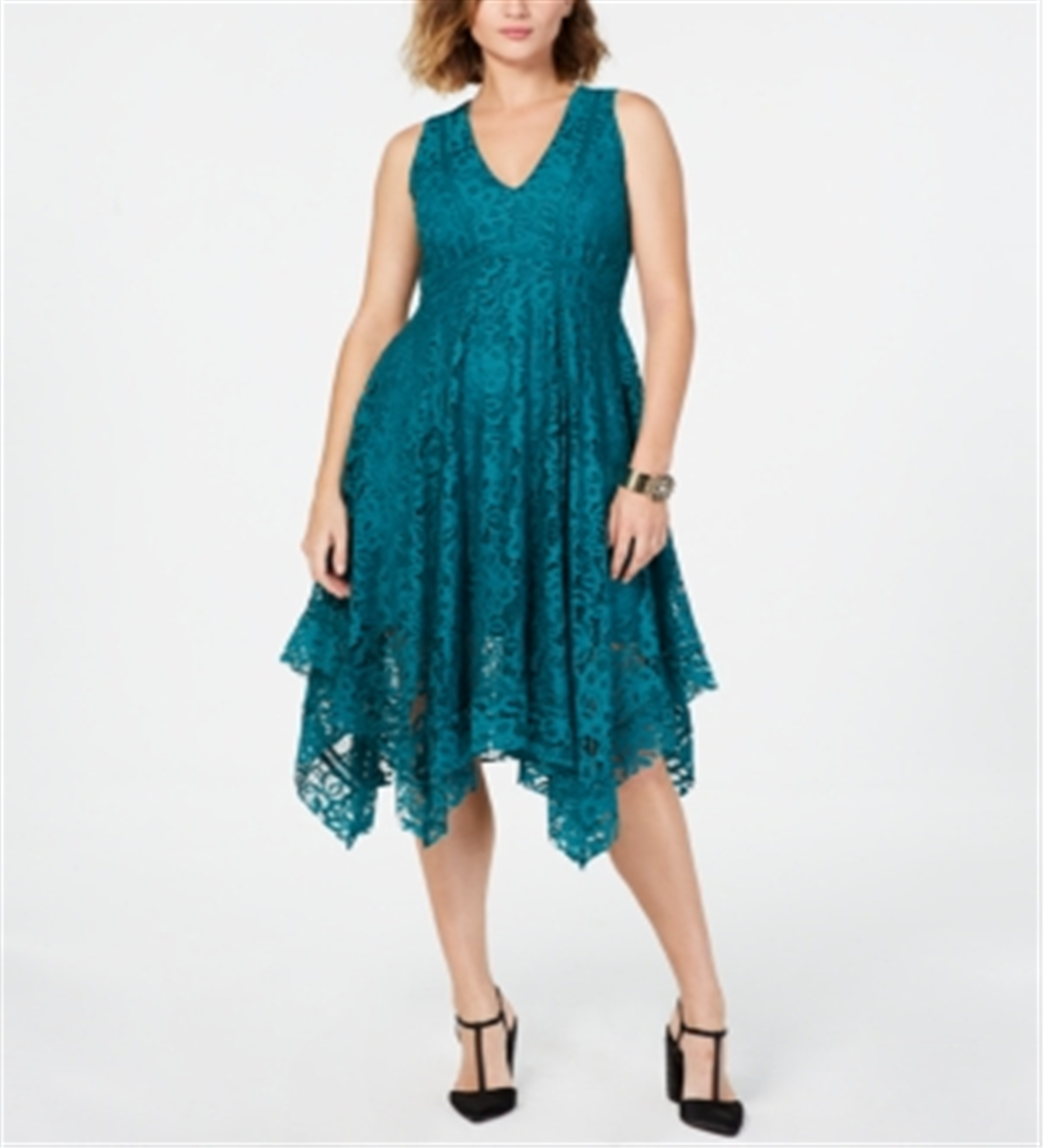 Taylor Women's V Neck Lace Midi Dress Green Size 6
