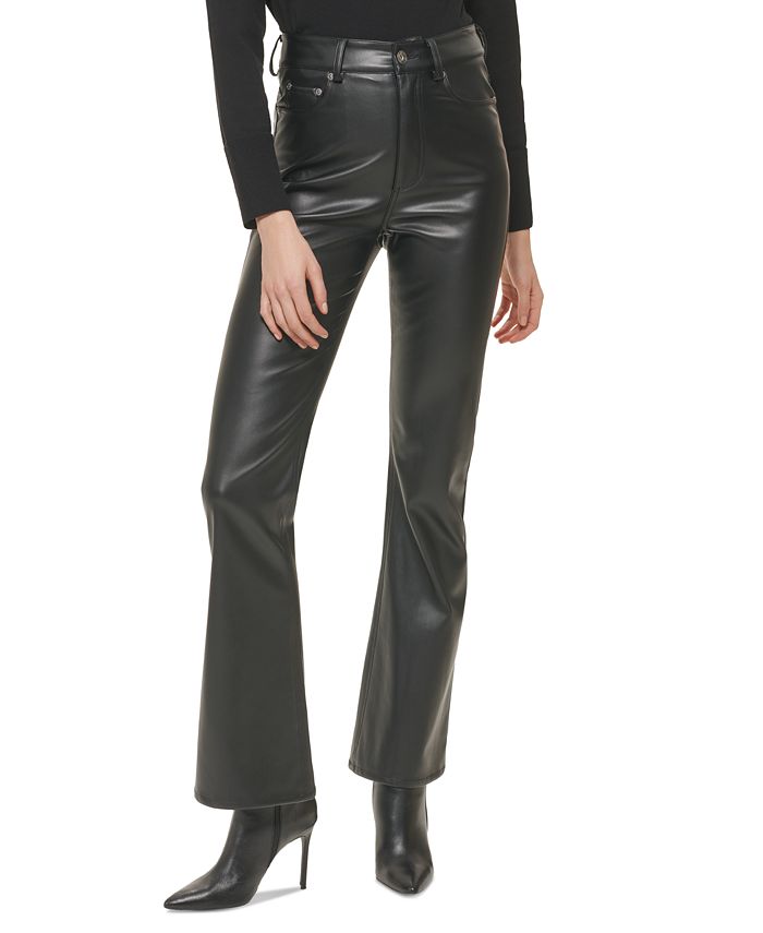 DKNY Women's Boreum Faux Leather Flare Pants Black Size 30
