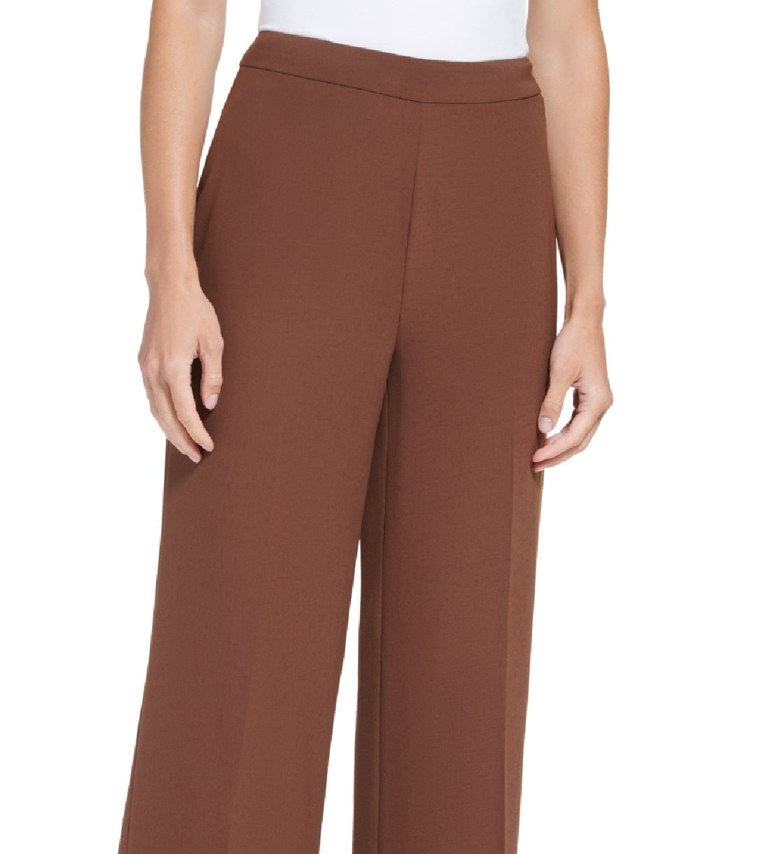 DKNY Women's High Rise Wide Leg Side Zip Pants Brown Size 16 Petite