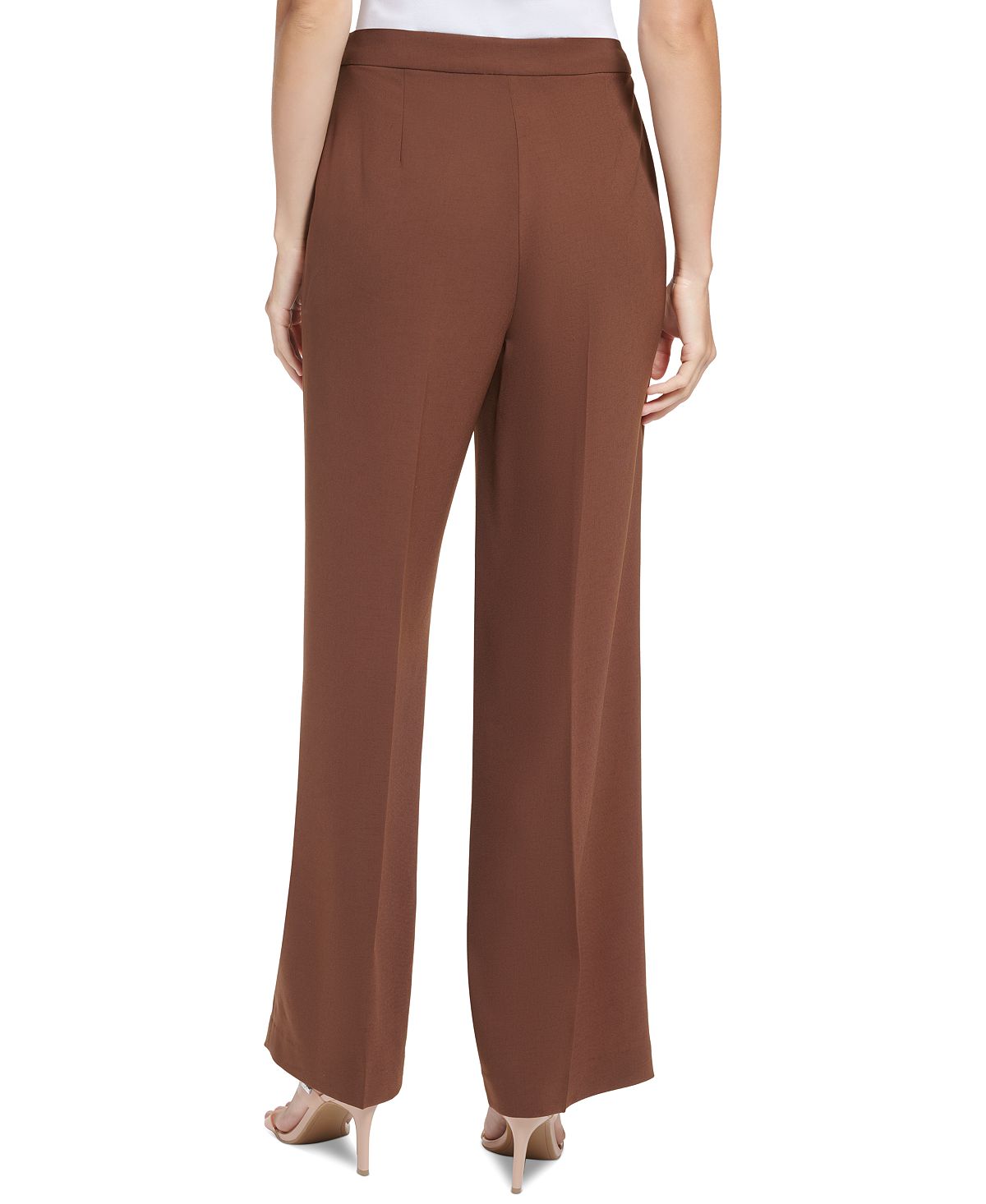 DKNY Women's High Rise Wide Leg Side Zip Pants Brown Size 8Petite