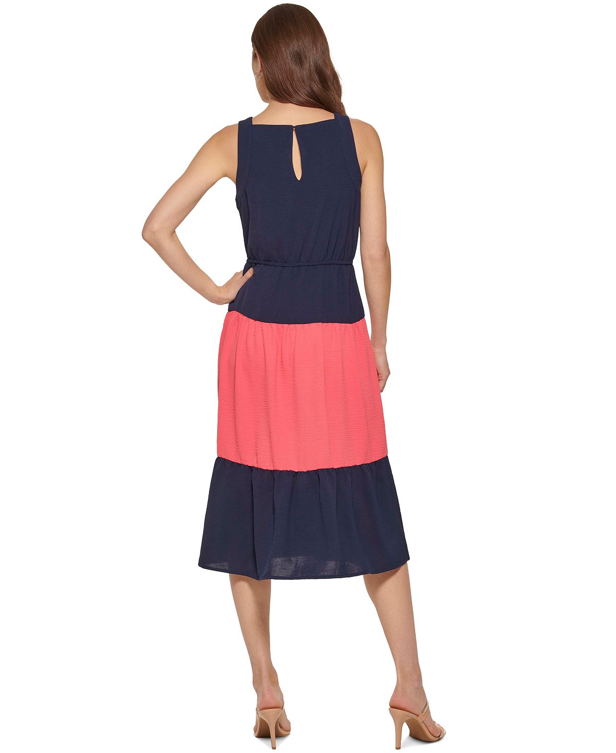 DKNY Women's Colorblocked Midi Dress Blue Size 14