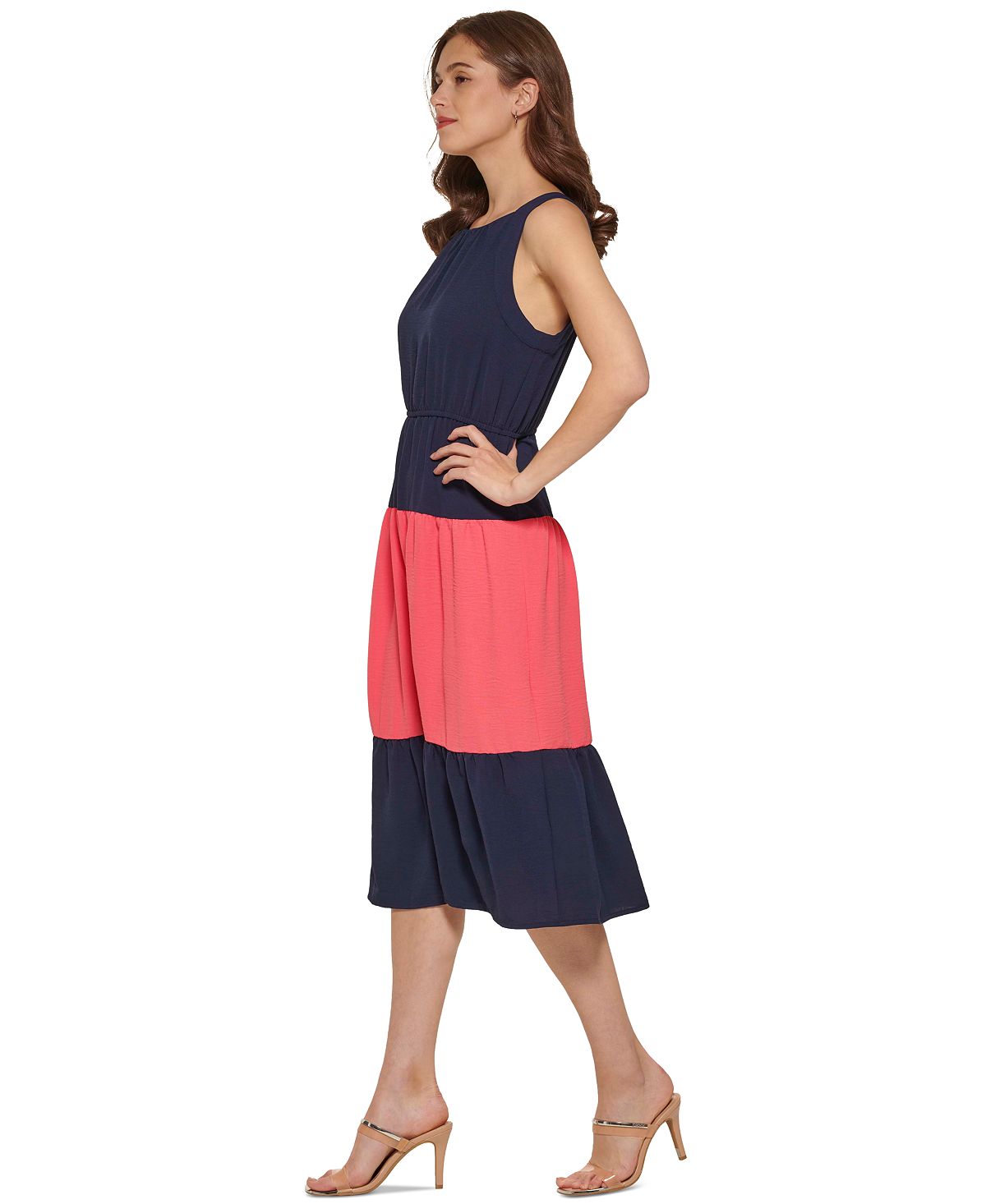 DKNY Women's Colorblocked Midi Dress Blue Size 14