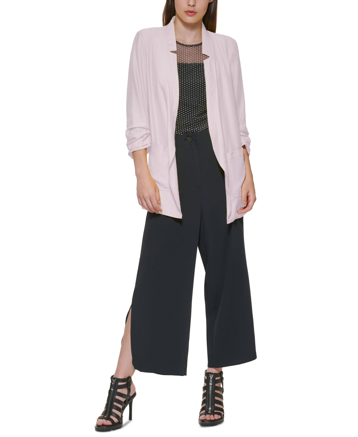 DKNY Women's Scrunch Sleeve Oversize Blazer Pink Size X-Large