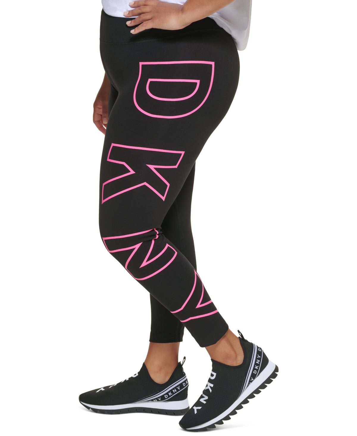 DKNY Women's Sport Plus High Waisted 7/8 Exploded Logo Leggings Pink Size 3X