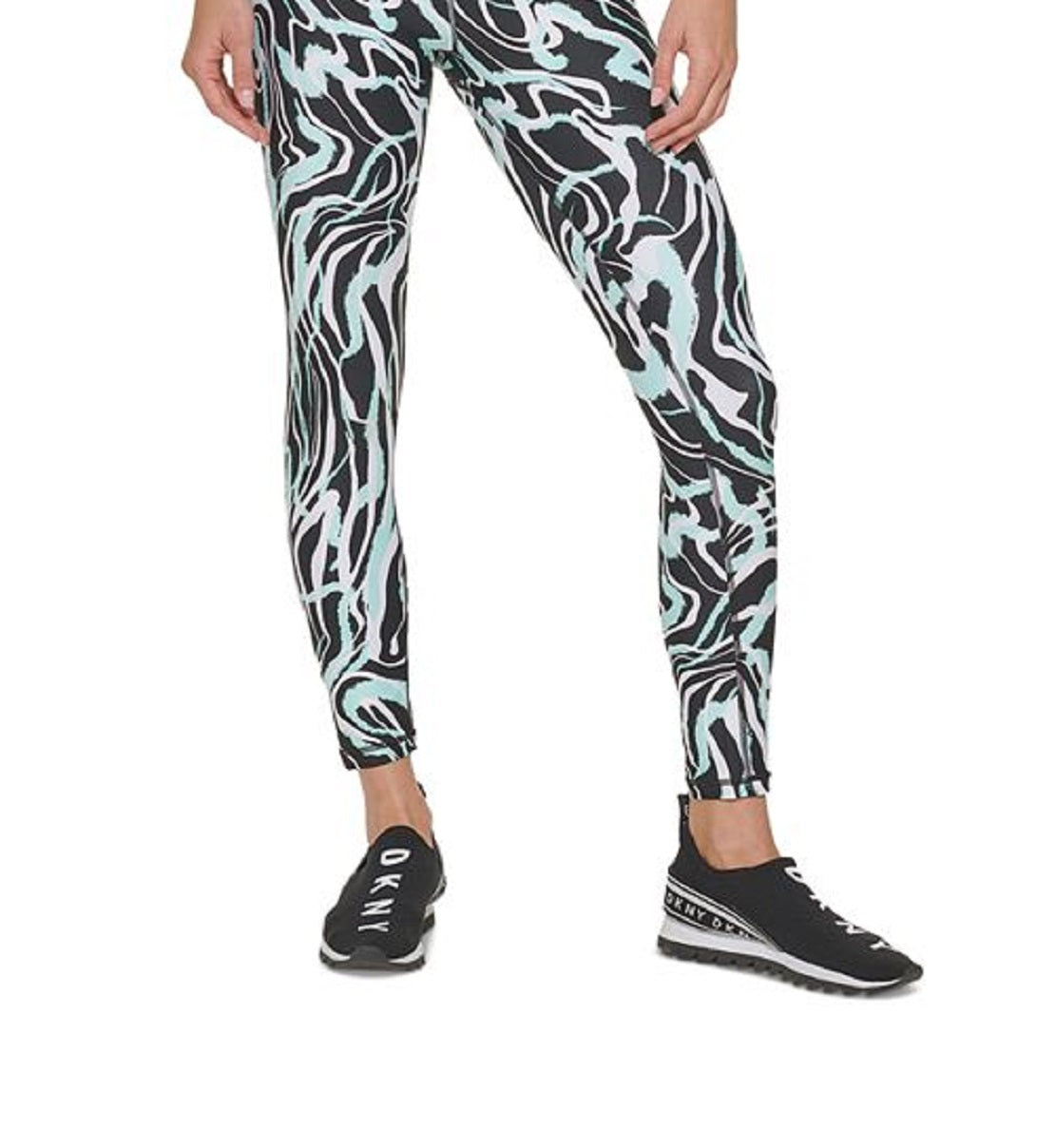 DKNY Women's Sport Marble Print 7/8 Leggings Blue Size Medium