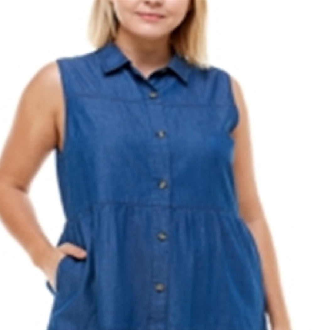 Planet Gold Women's Trendy Plus Cotton Denim Shirtdress Blue Size 1X