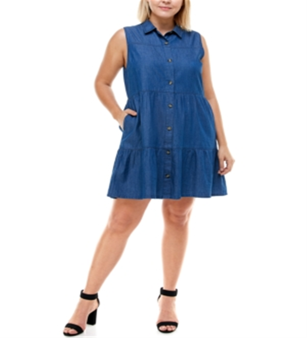 Planet Gold Women's Trendy Plus Cotton Denim Shirtdress Blue Size 1X